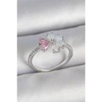 Stil Love Pirinç Gümüş Renk Beyaz Mineli Pembe Zirkon Taşlı Çiçek Model Kadın Yüzük SL11485