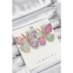 Stil Love Pirinç Rainbow Kelebek Model Gold Renk Kadın Hasır Küpe