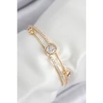 Stil Love Pirinç Zirkon Taşlı Pırlanta Model Gold Renk Kadın Bileklik