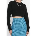 Stil Modern Kadın Crop Düşük Kol Bisiklet Yaka Super Basic Triko Kazak