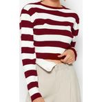 Stil Modern Kadın Crop Standart Kol Bisiklet Yaka Basic Çizgili Triko Kazak