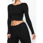 Stil Modern Kadın Crop Standart Kol Bisiklet Yaka Kalp Aksesuarlı Triko Kazak