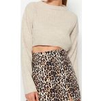 Stil Modern Kadın Crop Standart Kol Bisiklet Yaka Süper Basic Triko Kazak