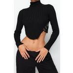Stil Modern Kadın Crop Standart Kol Dik Yaka Süper Triko Kazak