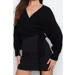 Stil Modern Kadın Crop Standart Kol Kruvaze Yaka Triko Kazak