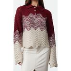 Stil Modern Kadın Crop Standart Kol Polo Yaka Mücevher Düğmeli Triko Kazak