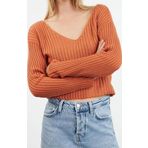 Stil Modern Kadın Crop Standart Kol V Yaka Basic Triko Kazak