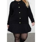 Stil Modern Kadın Regular Standart Kol Bisiklet Yaka Büyük Beden Düğmeli Triko Hırka - 2XL - Siyah