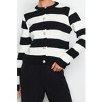 Stil Modern Kadın Regular Standart Kol Bisiklet Yaka Çizgili Basic Triko Hırka