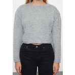Stil Modern Kadın Regular Standart Kol Bisiklet Yaka Yumuşak Dokulu Crop Taşlı Triko Kazak