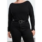 Stil Modern Kadın Regular Standart Kol Kayık Yaka Büyük Beden Kolları Düğmeli Triko Kazak
