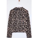 Stil Modern Kadın Regular Standart Kol Polo Yaka Leopar Desenli Triko Hırka