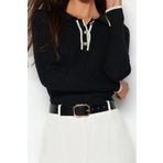 Stil Modern Kadın Regular Standart Kol Polo Yaka Premium Özel İplik Triko Kazak