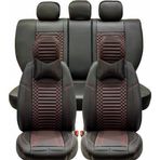 Stil Seat Leon Lüks Deri Oto Koltuk Kılıfı Ön/Arka Set Exclusive Siyah Kırmızı