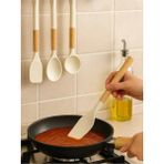 Stil Silikon Bambu Saplı Servis Seti 3’lü | Spatula, Kepçe ve Servis Kaşığı - Bej