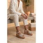 Stilbagshoes Deann Ithal Özel Seri Ön Kemer ve Taş Detaylı Dolgu Topuk Kadın Sandalet Bej