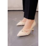 Stilbagshoes Jade Pim ve Çift Toka Detaylı Kadın Topuklu Ayakkabı Bej