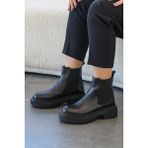 Stilbagshoes Natalia Poli Taban Yan Lastik Detaylı Hakiki Deri Kadın Bot Siyah