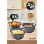 Stile Cucina 3'lü Ekonomik Linea Yuvarlak Kase Seti Antrasit (3 x 2 Litre)
