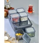 Stile Cucina 6'lı Kapaklı Kahvaltılık Seti, Antrasit, Çizgili Vakumlu Bölmeli Tepsi, 1 Adet 40x23 cm Tepsi ve 6 Adet 10x10x5.3 cm Saklama Kabı, BPA Free