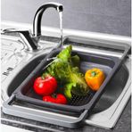 Stile Cucina Katlanabilir Silikon Lavabo Süzgeci, Ayarlanabilir Kollu Evye Üstü Süzgeç, Antrasit, 5,5 Litre, 26x39x4 cm
