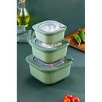 Stile Cucina Vakumlu Sızdırmaz Saklama Kabı Seti, 3 Parça, Mikrodalga ve Derin Dondurucu Uyumlu, 600ml-1100ml-1800ml, BPA Free (Yeşil)