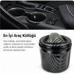 Stilix Garage Üniversal Porselen Yanmaz Koku Geçirmez Mavi Işıklı Lüx Oto Küllük Dumansız Kapaklı SİYAH RENK