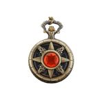 STİLLOVE Lüx Kırmızı Taşlı Bronz Renkli Antik Güneş Ve Kutup Yıldızı Figürlü Köstekli Cep Saati Sl10416