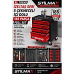 Stilmax 185 Parça Full Dolu Takım Arabası 5 Çekmeceli Alet Dolabı Izeltaş Anahtar Takımı Usta Servis Seti - Antik Yeşil