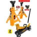 Stilmax 2TON/2000KG Kapasite Tekerlekli Arabalı Hidrolik Kriko ve 2x2ton Taşıma Sehpa Seti Tip Kriko Standı