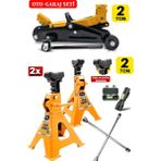Stilmax 2TON/2000KG Kapasite Tekerlekli Arabalı Kriko ve 2 Adet Sehpa Tip Kriko ile Bijon Garaj Seti
