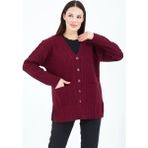 Stilmony Kadın Bordo Düğmeli Yün Anne Triko Kısa Hırka - 2XL