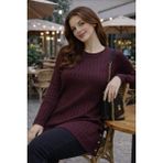 Stilmony Kadın Merserize Yırtmaçlı Genç Anne Mevsimlik Kazak - Mürdüm - Standart