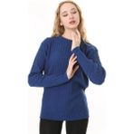 Stilmony Kadın Saç Örmeli Anne Triko Kışlık Yün Kazak - İndigo - 3XL