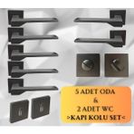 Stilo Antrasit 5 Adet Oda 2 Adet Wc Kare Rozetli Kapı Kolu Set
