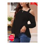 StilVibe STL Katı Soğuk Omuz T-Shirt, İlkbahar ve Sonbahar İçin Rahat Uzun Kollu Üst, Kadın Giyim