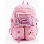 Stitch Kawaii Kore Tarzı Aksesuarlı Çok Bölmeli Kız Çocuk Okul Çantası - Bebek Pembe