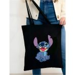 Stitch Siyah Kanvas Tote Bag Bez Çanta, Pinterest Çanta, Kitap Çantası - 10D-Krem