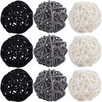 STMK 9 Adet 7,8 cm Hasır Top Dekorasyonları, Rattan Toplar Ev Dekoru için Dekoratif Kendin Yap Vazo Kase Dolgu Süs Bebek Odası Çocuk Odası Dekoru Düğün Masası Dekorasyonu (Siyah, Gri, Beyaz)