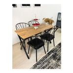 stnlifeconcept Mutfak Masa Takımı 60x120cm Yemek Masası 4 Güneş Sandalye Deri X Metal Ayaklı Masa Seti