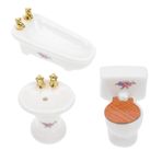 STOBOK 1 Takım Banyo 3 Parçalı Set Minik Tuvalet Modeli Ev Dekoru Minyatür Sahne Modeli Bebek Evi Dekorasyonu Minyatür Porselen Banyo Sahte Tuvalet Modeli Lavabo Seramik Oyuncak Bebek Evi