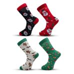 Stocalze Unisex Soket Çorap. Noel ve Yılbaşı Temalı 4 Farklı Desenli ve Renkli Kutulu Pamuklu Çorap Seti.
