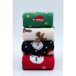 Stocalze Unisex Soket Çorap. Noel ve Yılbaşı Temalı 4 Farklı Desenli ve Renkli Kutulu Pamuklu Çorap Seti. - Siyah - Kırmızı - Ekru - 35 - 41