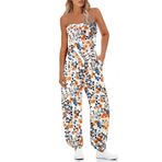 STOLKISS Kadın tüp üst tulumlar straplez kuşaklı geniş bacak büstiyer tulum Backless bol uzun pantolon tulum cepler ile, Y219 Baskı 7, S