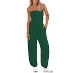 STOLKISS Kadın tüp üst tulumlar straplez kuşaklı geniş bacak büstiyer tulum Backless bol uzun pantolon tulum cepler ile, Y219 Siyahımsı Yeşil, XL