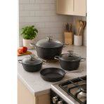 Stone Bio Granit 7 Parça Tencere ve Tava Seti Siyah