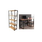 STONE CONCEPT MOBİLYA 5 Raflı Kitaplık Ve Çalışma Masası 2li Set Çam