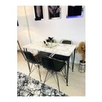 stone concept mobilya meric kaya Yemek Masa Takımı Mutfak Masası Sırt Minderli 4 Adet Tel Sandalye 1 Adet Masa 60x120 Beyaz Gri