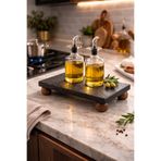 STONE EDITION Doğal Taş Sunum Standı Dikdörtgen Ahşap Ayaklı -Servis Tabağı Yükseltilmiş Sunumluk 15CM X 30CM