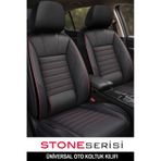 Stone Üniversal Deri Oto Koltuk Kılıfı - Bel Destekli - 5 Koltuk Tam Set - Kırmızı